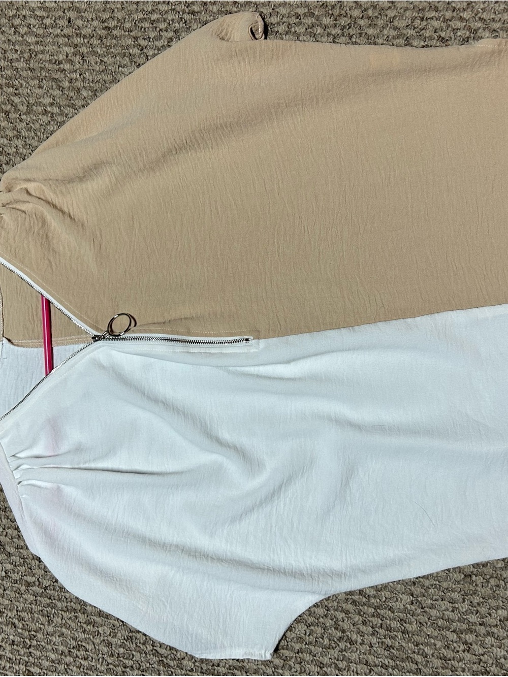 Two-Tone V-Neck Blouse in Beige and White